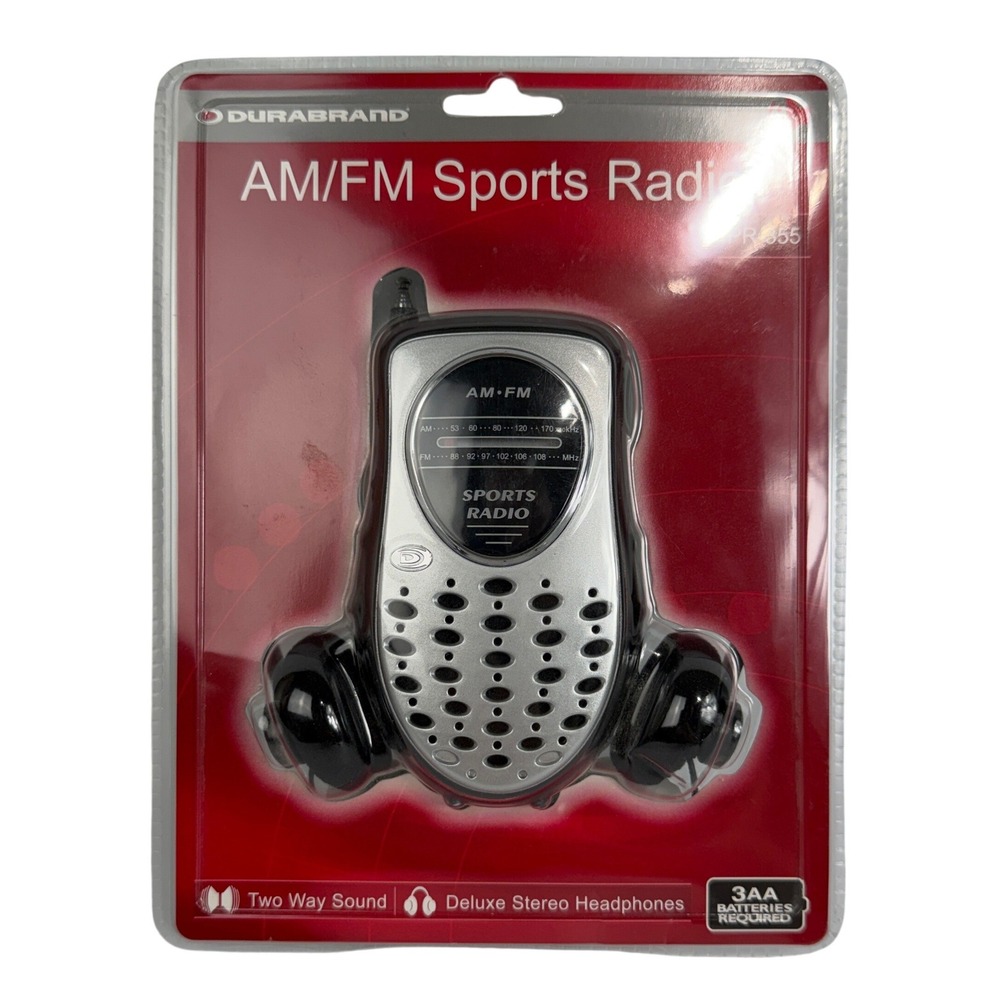 Durabrand PR-355 AM/FM Sports Radio Silver Black Portable with Headphones New